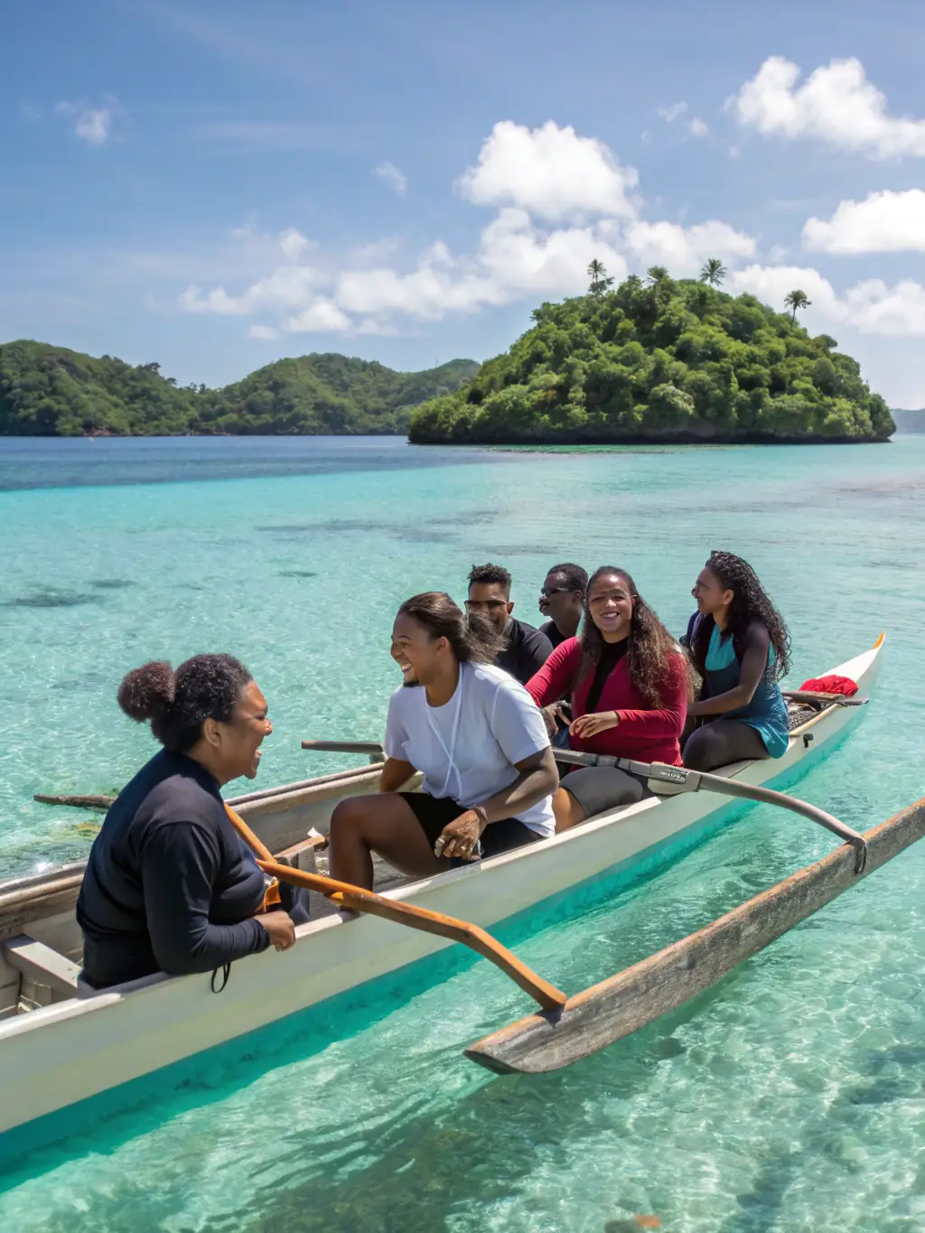 A group of diverse tourists laughing and giving thumbs up while wearing life vests on a SeaDudes boat, emphasizing safety and enjoyment.