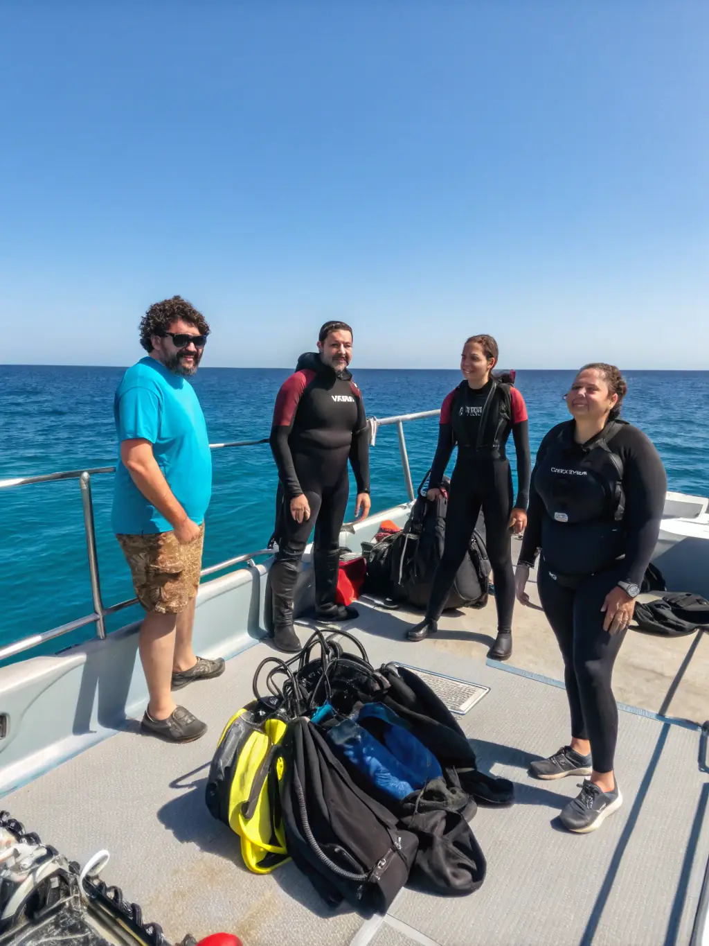 A vibrant scene of people enjoying water sports and relaxing on a SeaDudes tour, capturing the fun and energetic atmosphere.
