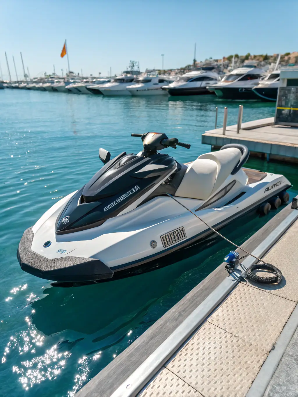 Close-up shot of high-quality, well-maintained jet ski and snorkeling gear, showcasing SeaDudes' commitment to providing top-notch equipment.